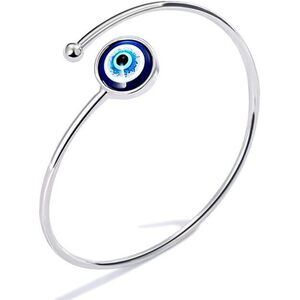 Silver Evil Eye Bangle Bracelets For Women, Mexican Adjustable Stainless Steel
